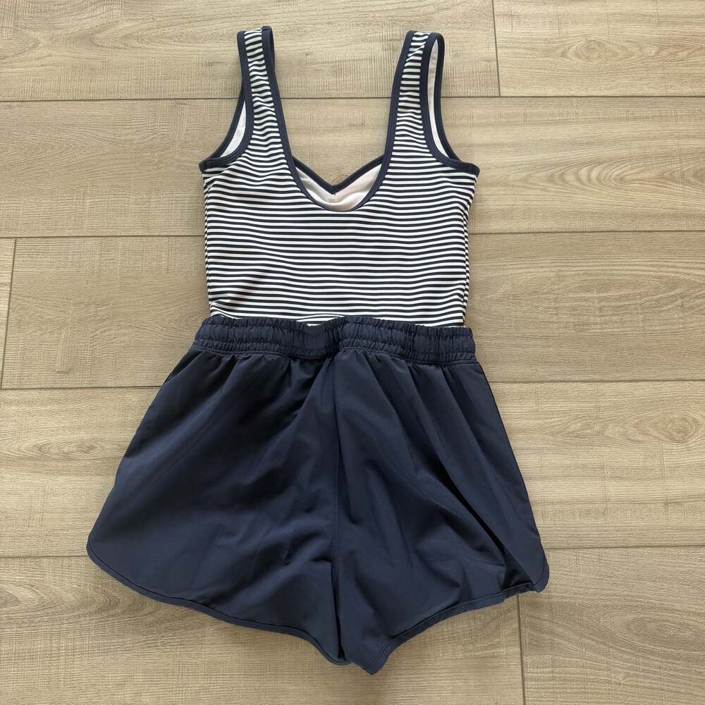 YPB Abercrombie Womens S Romper Navy White Stripe